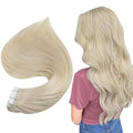 Full Shine Invisible Tape in Hair Extensions Color 60 Blonde Remy Skin Weft 12Inch Tape in Extensions 20 Pcs Seamless Invisible Brazilian Real Human Hair for Wedding Natural 30G