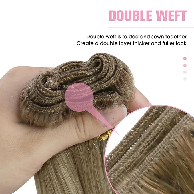 YoungSee Sew in Hair Extensions Real Human Hair Balayage Hair Extensions Weft Light Brown Mix Platinum Blonde Balayage Weft Hair Extension Human Hair for Full Head 20Inch 100G