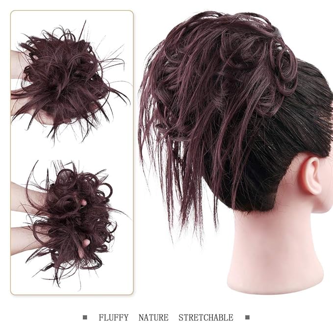 HMD Tousled Updo Bun Messy Bun Hair Piece Ponytail Bun With Elastic Rubber Band Updo Synthetic Hairpieces for Women