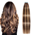 SUYYA Tape in Hair Extensions Human Hair Ombre Chocolate Brown to Caramel Blonde Remy Hair 14 inches 20pcs 40g/pack Straight Seamless Skin Weft Tape in Human Hair Extensions (14 inch #P4/27/T4)