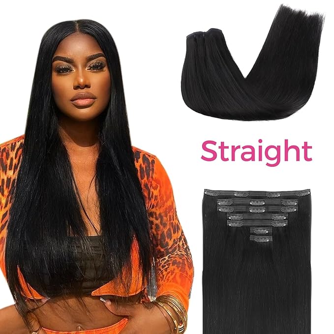 Lashey Clip in Hair Extensions 7pcs 120g #1 Jet Black Straight Human Hair Clip in Extensions for Women 16 Inch Thick Hair Extensions with Full Ends