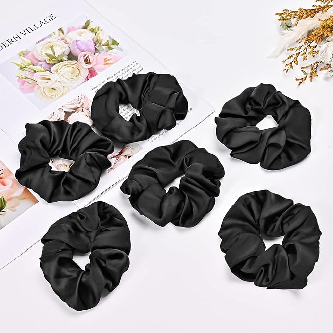 Lolalet Scrunchies for Women, Satin Hair Scrunchies Softer Than Silk Hair Ties for Hair Sleep, Big Scrunchy Ponytail Holder with Elastic Hair Bands for Girls Thick Thin Curly Hair -6 Pack, Style F