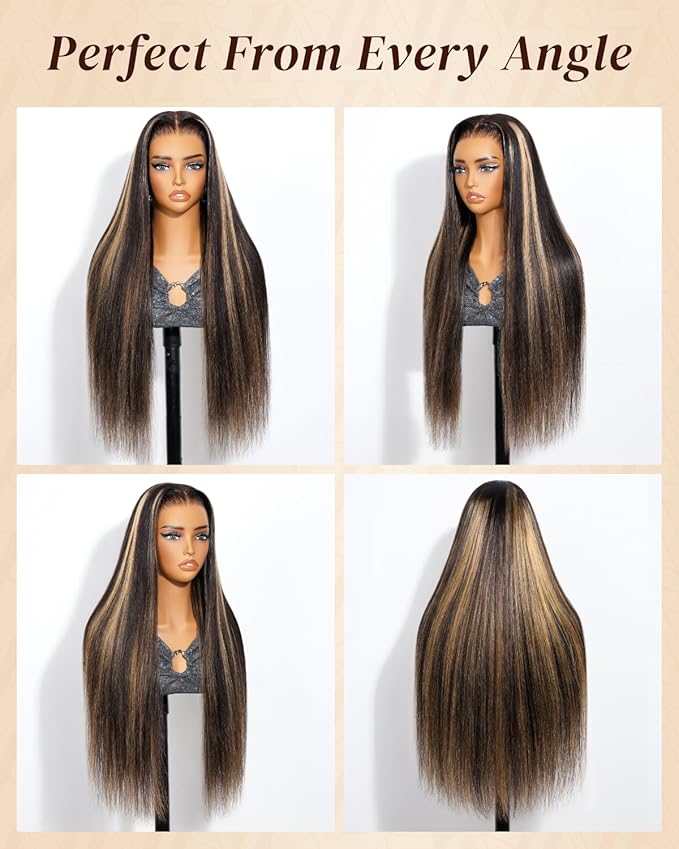 Arabella 13x6 Balayage Wig Human Hair Glueless Wigs Human Hair Pre Plucked Pre Cut 13x6 Ear to Ear Full HD Lace Front Wigs 210% Density 1B/27 Straight Wig Drawstring Wig Human Hair 22 Inch