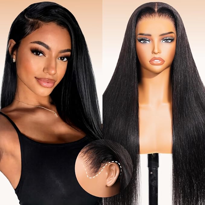 Arabella 13x6 Glueless Wigs Human Hair Pre Plucked Pre Cut Lace Upgraded Ear to Ear Full HD Lace Front Wigs Human Hair 220% Density Straight Wear and Go Glueless Wig Drawstring Wig Human Hair 24 Inch