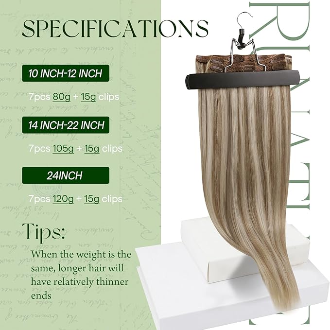 RUNATURE Clip in Hair Extensions, Real Human Hair Clip in Extensions Blonde, Straight Remy Hair, No Shedding Tangle Free, 18 Inch 120g 7pcs #8P60 Ash Brown Highlight Platinum Blonde