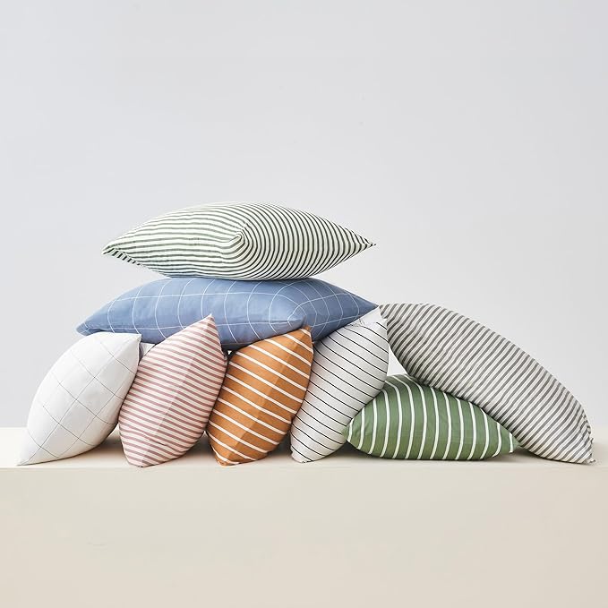 JELLYMONI 100% Natural Cotton Striped Standard Pillowcases Set, 2 Pack White and Grey Stripes Pattern Printed Pillow Covers with Envelope Closure(Pillows are not Included)