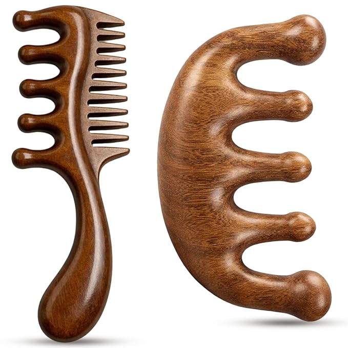Wooden Scalp Massager Comb, Wide Tooth Comb, Scalp Massager Hair Growth with Scalp Massager and Wooden Scalp Massager Tool（Random shipment）
