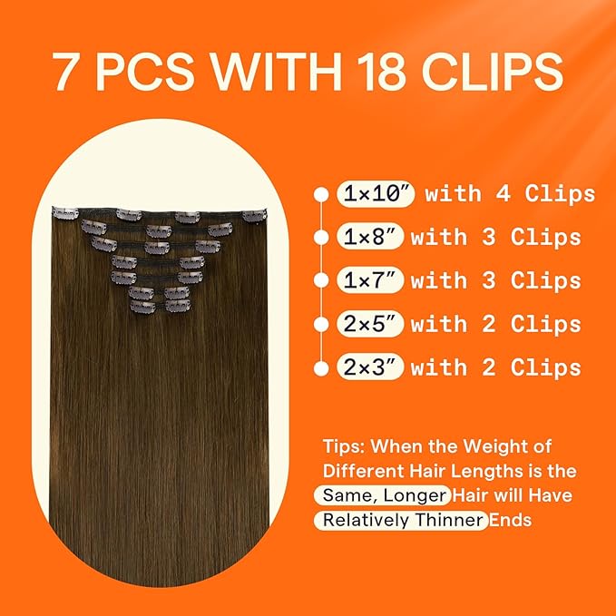 Full Shine Real Human Hair Extensions Clip ins Light Brown Short Hair Extensions 12 Inch Hair Clip Extensions for Women Light Brown 7 Pcs 95 G