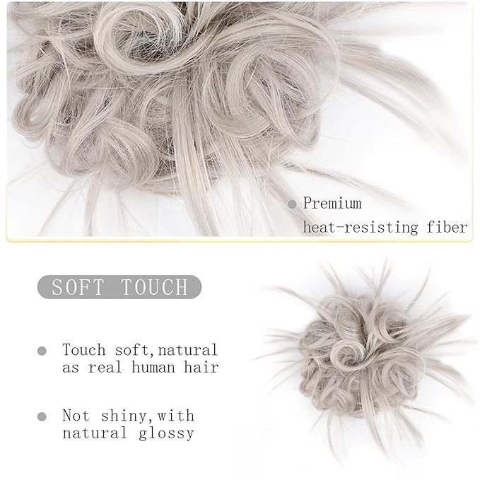 HMD Tousled Updo Messy Bun Hairpiece Hair Extension Ponytail with Elastic Rubber Band Updo Ponytail Hairpiece Synthetic Hair Extensions Scrunchies Ponytail Hairpieces for Women