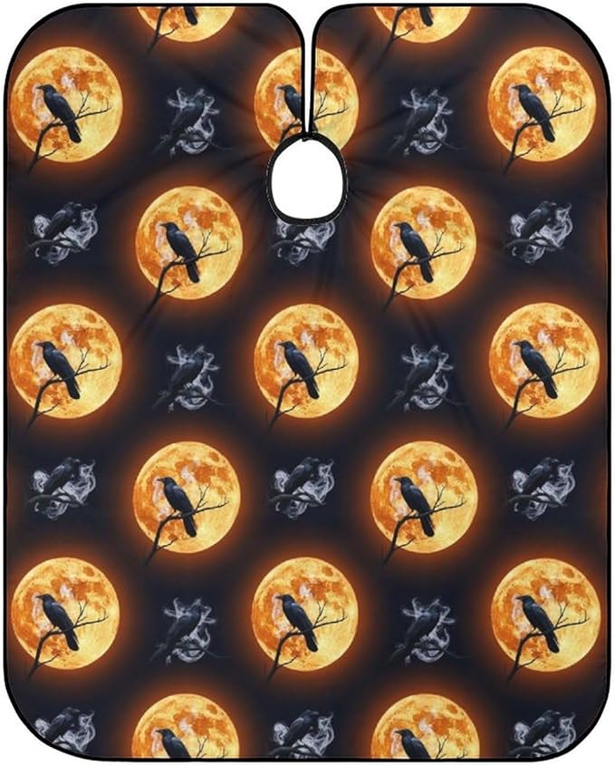 Women Full Moon Black Crow Raven Bird Salon Haircut Capes, Full Coverage Dyeing Salon Apron for Hairdressers, Easy Clean