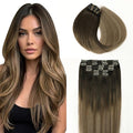 SURNEL Human Hair Clip in Extensions Balayage Dark Brown to Dirty Blonde Clip in Hair Extensions 14inch 6pcs 100g(#2/6/18,14'')