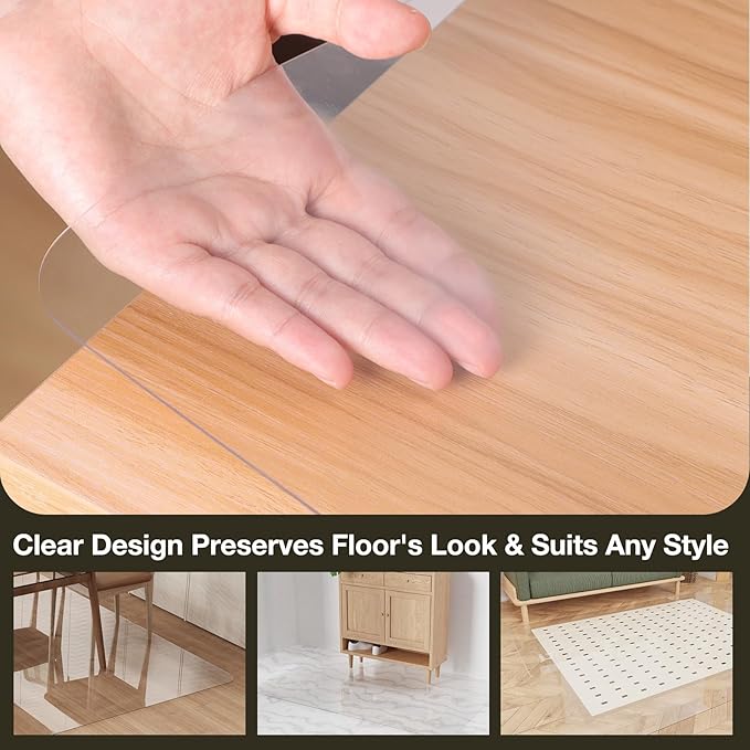 Crystal Clear Floor Mat 3×5ft, Upgraded Easy Flat Waterproof Vinyl Rug Cover, Large Stain-Resistant Plastic Area Rug Floor Protector for Kitchen, Dining Room, High-Traffic Areas