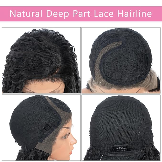 Style Icon 36”Super Long Curly Wig C-Shaped Side Part Lace Wig Afro Baby Hair Synthetic Black Wigs(36 inches, 1B)