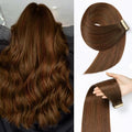 Tape in Hair Extensions Human Hair Chestnut Brown Mixed Dark Auburn Remy Hair Extensions 20pcs 14 Inch Straight Invisible Human Hair Tape in Extensions Skin Weft Tape Extensions (4/4/33#,14 Inch)