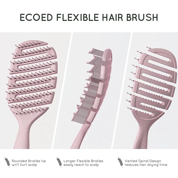 Detangler Hairbrush, Vented Detangling Brush for Straight, Wavy, Curly and Fine Hair, Quick Smoothing for Women and Men, Eco-Friendly & Sustainable Material (Pink)