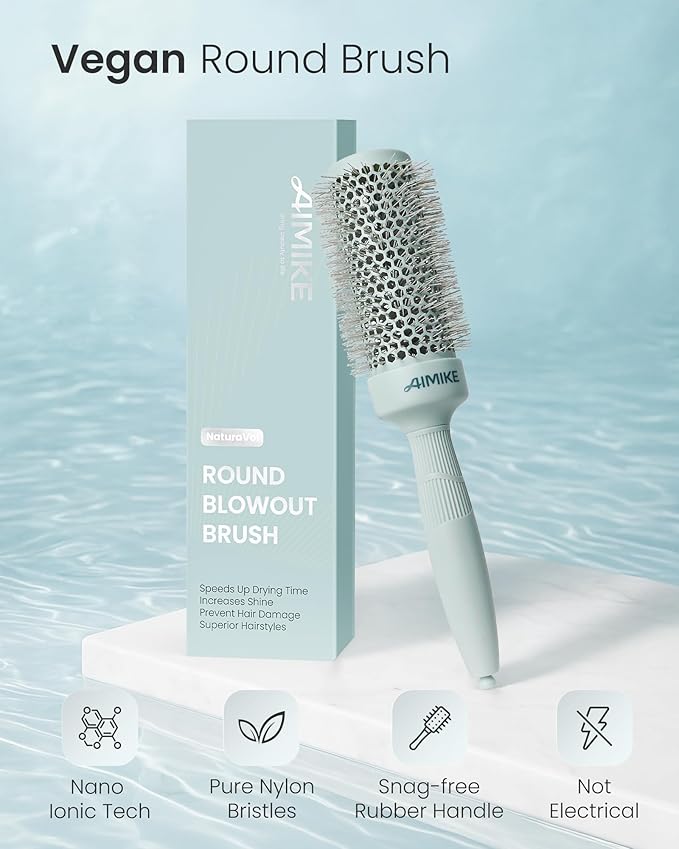 AIMIKE NaturaVol Round Brush for Blow Out, Round Hair Brush Nano Thermal Ceramic & Ionic Tech, for Blow Drying & Salon-like Styling at-home, Maximum Volume Shine - 1.7” Barrel, 2.5” w/Bristle