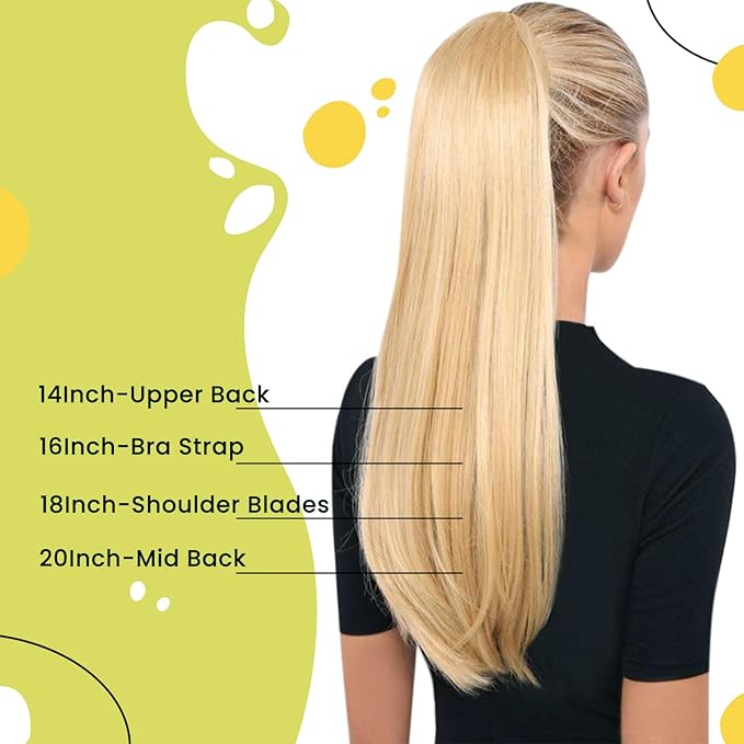 RUNATURE Ponytail Extension Human Hair, Blonde Real Hair Ponytail Extension, Wrap Around Human Hair Ponytail, Daily Wearing, Easy to Install, 18 Inch 80g #16P24 Golden Blonde Highlights