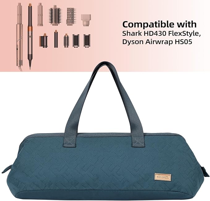 NISHEL Hair Tools Travel Carrying Bag, Portable Hair Air Wrap Dryer Case, Hair Dryer/Curling Iron/Airstraight Attachment Organizer, Lake-Blue