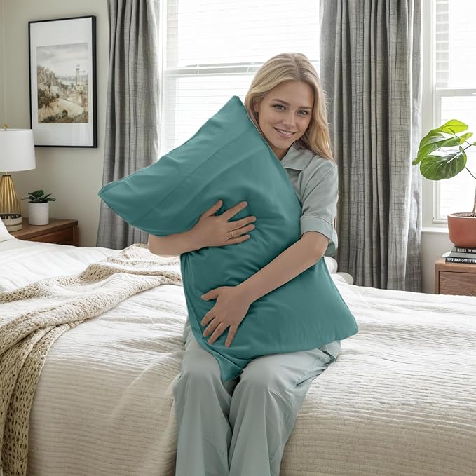 Teal Pillow Cases Queen Size 2 Pack, Bamboo Rayon Cooling Pillowcases with Envelope Closure, Cool Breathable Pillow Case for Hot Sleepers & Night Sweats, 20x30 inches