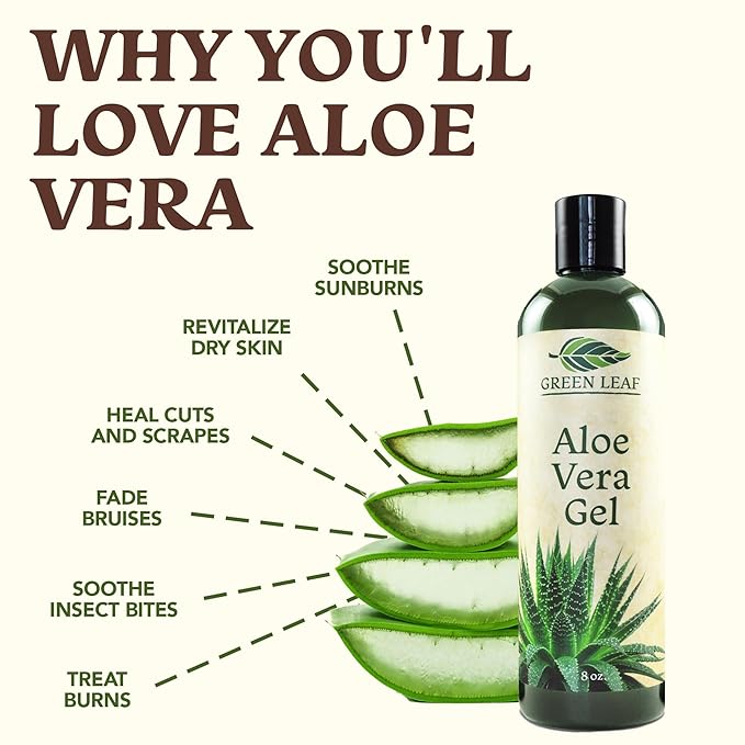 Green Leaf Naturals Amazing Aloe Vera Gel - Freshly Cut, 100% Pure Aloe, Premium Quality, Vegan, Unscented - Natural Sunburn Relief, After Shave, Skin, Face & Hair Care 12oz
