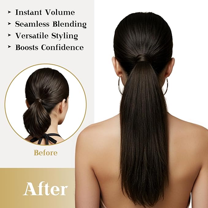 Ve Sunny Hair Extensions Ponytail Real Human Hair Wrap Around Clip in Ponytail Hair Extensions Straight Extensions Human Hair for Women Brunette Dark Brown 18inch 80G