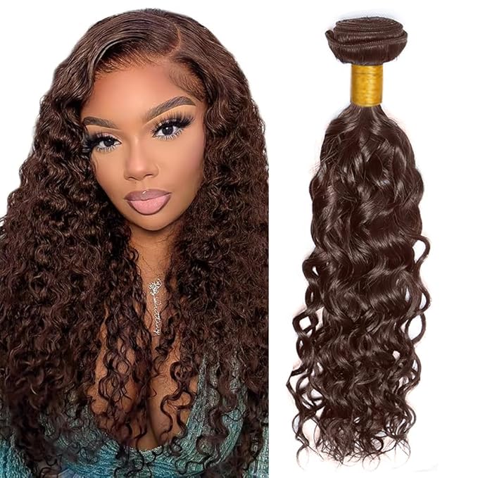 Brown Human Hair Bundles Chocolate Brown Water Wave Bundles 20 Inch Niegmeag Virgin Soft and Silky Remy Hair Extensions Color 4 Wet and Wavy Bundle Double Weft Hair Weave 100g