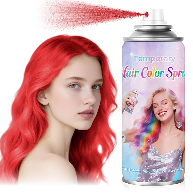 Red Temporary Hair Color Spray - Washable & Non-Sticky Hair Dye for Halloween, Cosplay, Parties-Safe for Kids, Women & Men - Quick-Drying & Easy to Wash Out(120ml)