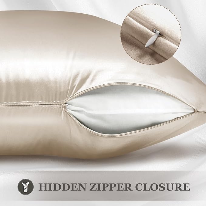 Adubor 100% Silk Pillowcase - Mulberry Silk Pillow Cases, 23 Momme 6A Grade Fibers, Silk Pillow Case for Hair and Skin Health, with Hidden Zipper (King 20''×36'', Beige, 1PC)