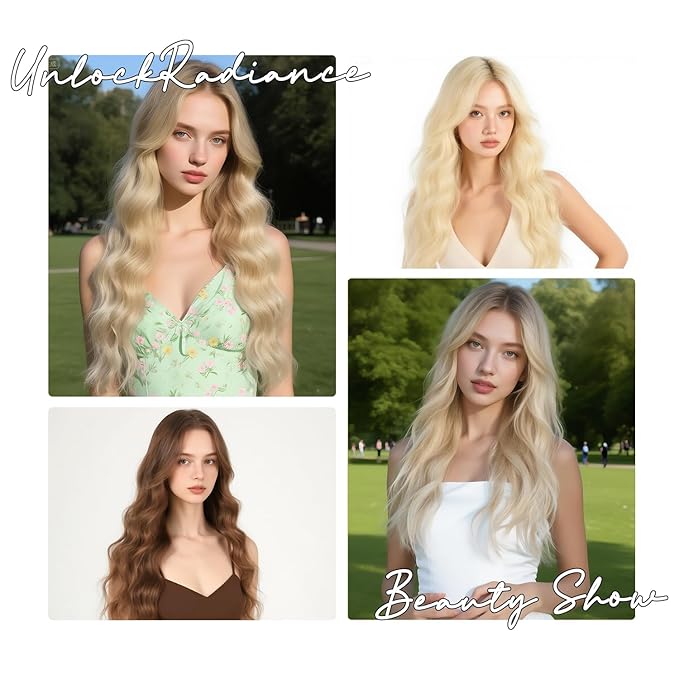 Long Wavy Honey Blonde Wig with Curtain Bangs for Women 26 Inch Brown Ombre Dark Blonde Wig Natural Looking Synthetic Heat Resistant Fiber Wig for Daily Party Halloween Cosplay Use