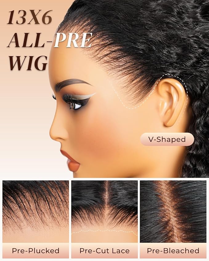 Arabella 13x6 Deep Wave Lace Front Wigs Human Hair 210% Density Glueless Wigs Human Hair 100% Curly Wave Human Hair Wigs 12A Pre Plucked Pre-Bleached Pre-Cut Glueless Wig 20 Inch