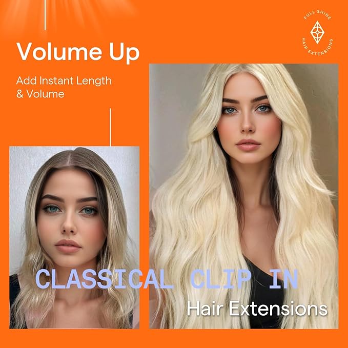 Full Shine Hair Extensions Clip in Human Hair Ice Blonde 12 Inch Clip in Hair Extensions Real Human Hair Short Invisible Blonde Extensions Full Head 7 Pcs 95 G