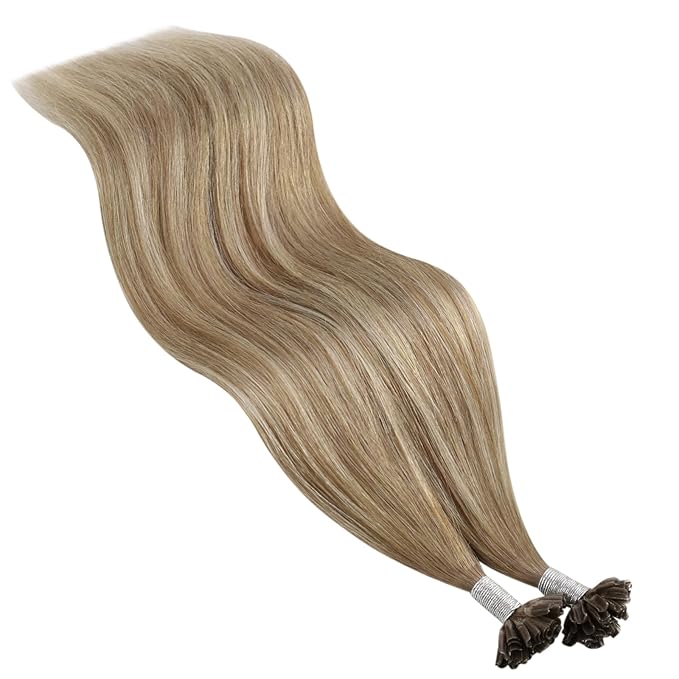 YoungSee Utip Hair Extensions Human Hair Balayage Light Brown Ombre Platinum Blonde U Tip Keratin Hair Extensions for Natural Looking Ktips Extension Real Human Hair Ombre Silky Straight 16In 1G/S 50G