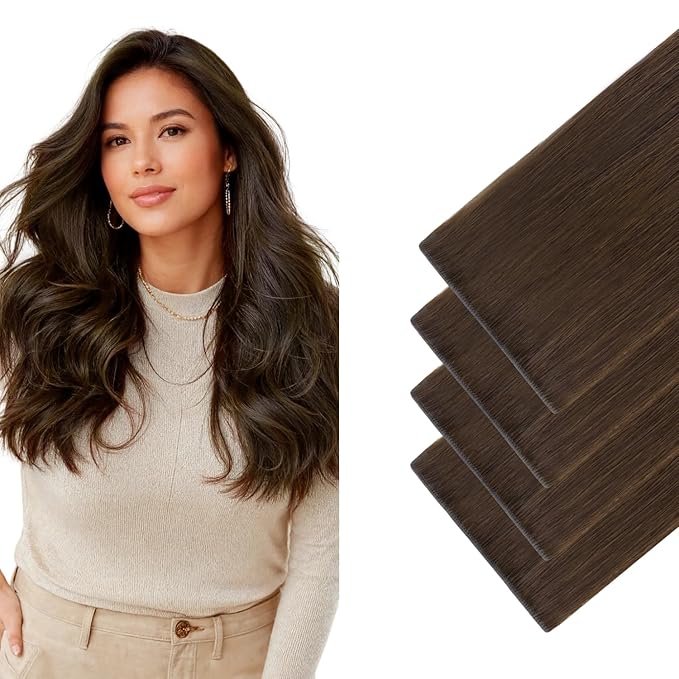GOO GOO Invisi Edge Wide Tape in Hair Extensions,4A Chocolate Brown,4pcs 18inch 20g, Remy Human Hair,Seamless Injected Tape, Natural Look