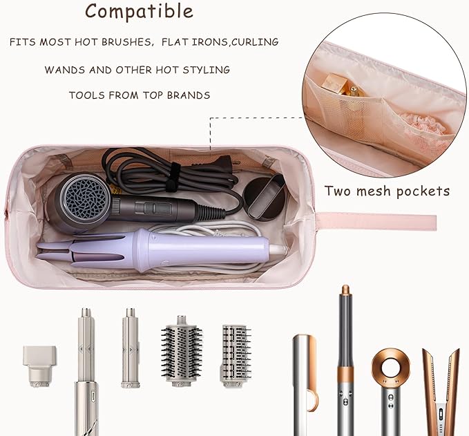 Large Quilted Hair Tools Travel Bag with Bow Pattern,Waterproof Hair Styling Accessories Storage Case for Shark FlexStyle, Dyson Airwrap Hair Dryer, Curling Iron, Revlon Hair Tools(Wine Red)