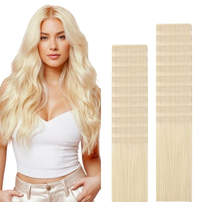 GOO GOO Genius Tape in Hair Extensions, Hand Tied Tape Weft, 60A Platinum Blonde, 14inch 50g 20pcs, Remy Human Hair, Seamless Invisible Tape, Natural Blend, Lightweight