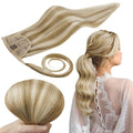 RUNATURE Ponytail Extension Human Hair, Real Hair Ponytail Extensions for Women, Natural Human Hair Ponytail with Magic Paste, 16 Inch 80g #16P22 Beige Blonde Highlights