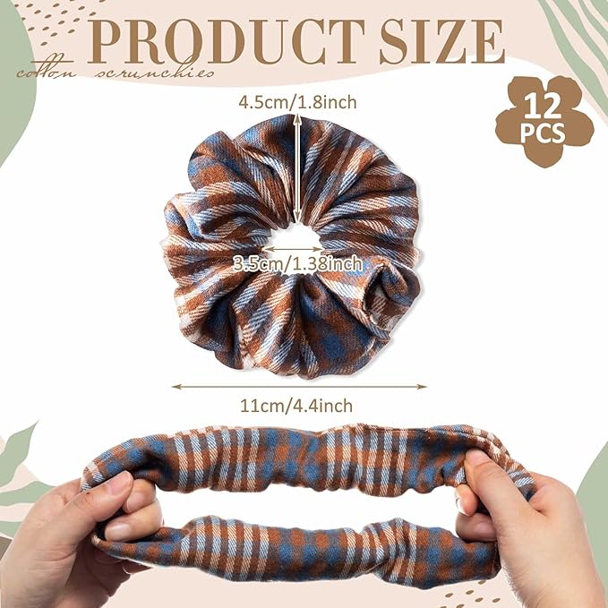 WILLBOND 12 Pcs Plaid Scrunchies for Women Girls Buffalo Plaid Hair Ties Cotton Scrunche Scrunchy Ponytail Holders Hair Accessories(Classic)