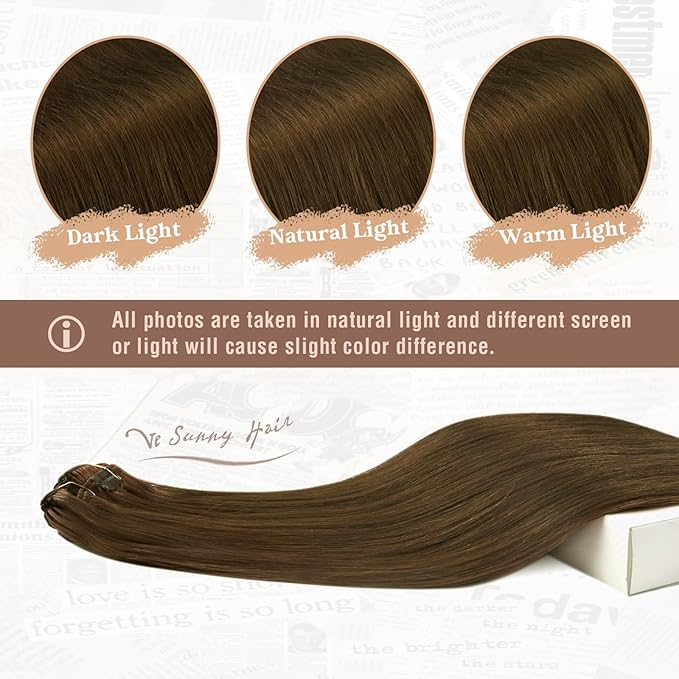 Ve Sunny Remy Hair Extensions Clip in Real Human Hair Cool Ash Brown Mix Clip in Hair Extensions Real Human Hair for Women 7pcs 105g 14 inch