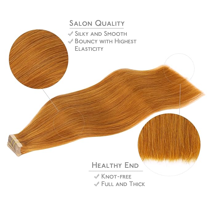 WENNALIFE Tape in Hair Extensions Human Hair, 20pcs 50g 24 inch Auburn Ginger Remy Hair Extensions Straight Skin Weft Extensiones De Cabello Humano