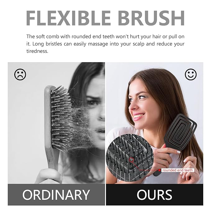 Detangling Brush, Dry and Wet Vented Detangler Hair Brush for Women and Men, Professional Paddle Curved Styling Hairbrush for Straight/Curly/Thick/Long/Wavy/Damaged Hair, Black