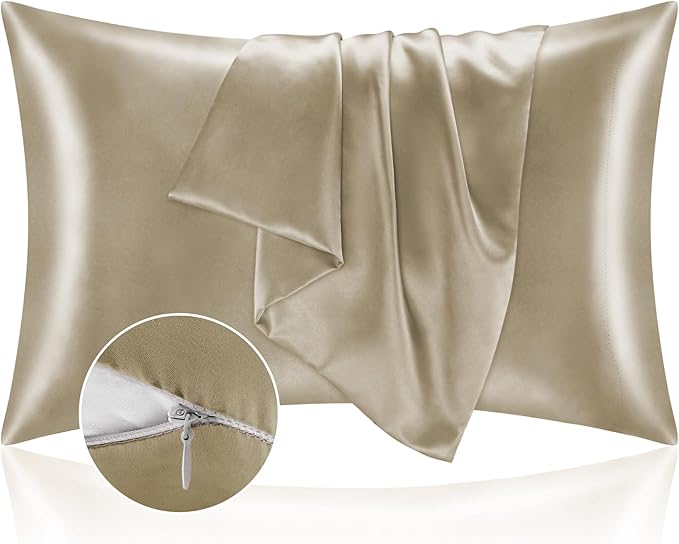 BEDELITE Satin Pillowcase with Zipper, Taupe King Size Pillow Cases Set of 2, Super Soft and Cooling Similar to Silk Pillow Cases, Gift for Women Men(20x36 Inches)