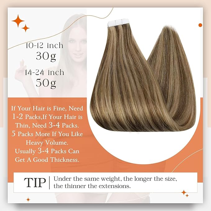 Full Shine Tape in Extensions Human Hair Tape in Real Hair Extensions 50 Gram 20 Pcs Glue in Hair Extensions 20 Inch Color 4 Medium Brown Highlight 27 Honey Blonde Seamless Hair Extension