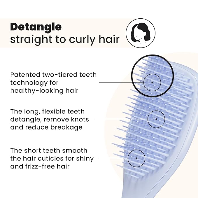 Tangle Teezer Ultimate Detangler Hairbrush, Eliminates Knots & Reduces Breakage, Mini Hair Brush for Travel, Small Hands & All Hair Types, Digital Lavender