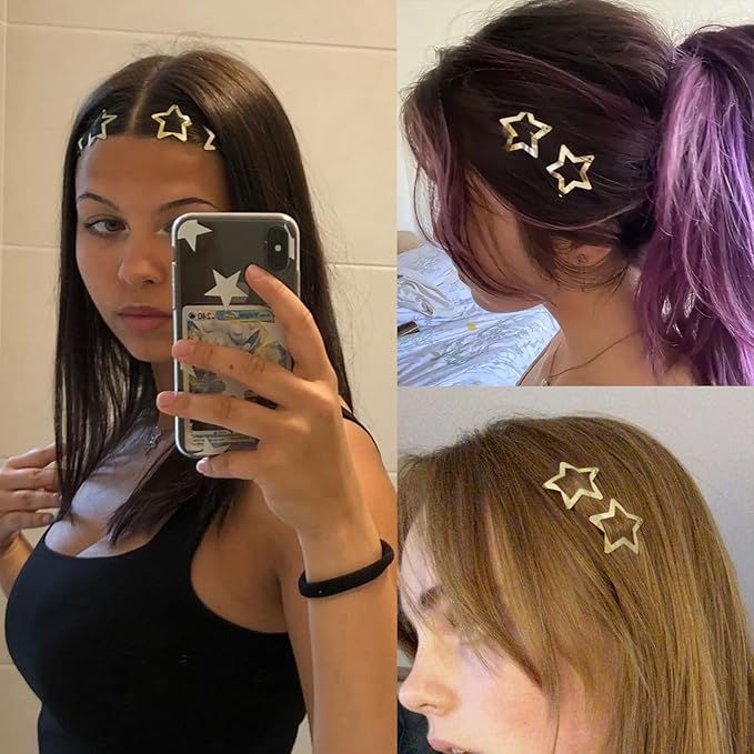 Star Hair Clips 2000s Y2K Gold Star Hair Accessories Snap Hair Barrettes Non Slip Metal Hair Clips for Girls Women -15 PCS 1.18"
