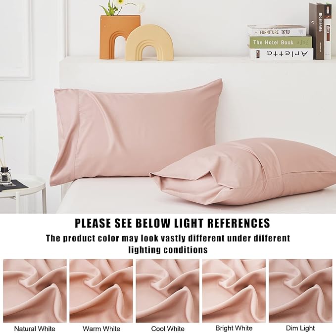 TELUS Pink Pillow Cases Queen Size 2 Pack, Bamboo Rayon Cooling Pillowcases with Envelope Closure, Cool Breathable Pillow Cover for Hot Sleepers & Night Sweats, 20x30 inch