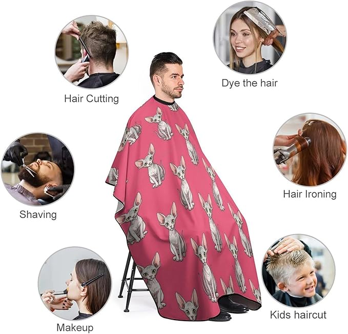 Extra Long Salon Cape, Sitting Sphynx Cat Pink Dyeing Salon Apron Shampoo Cutting Household Capes Wrap for Hair Salon