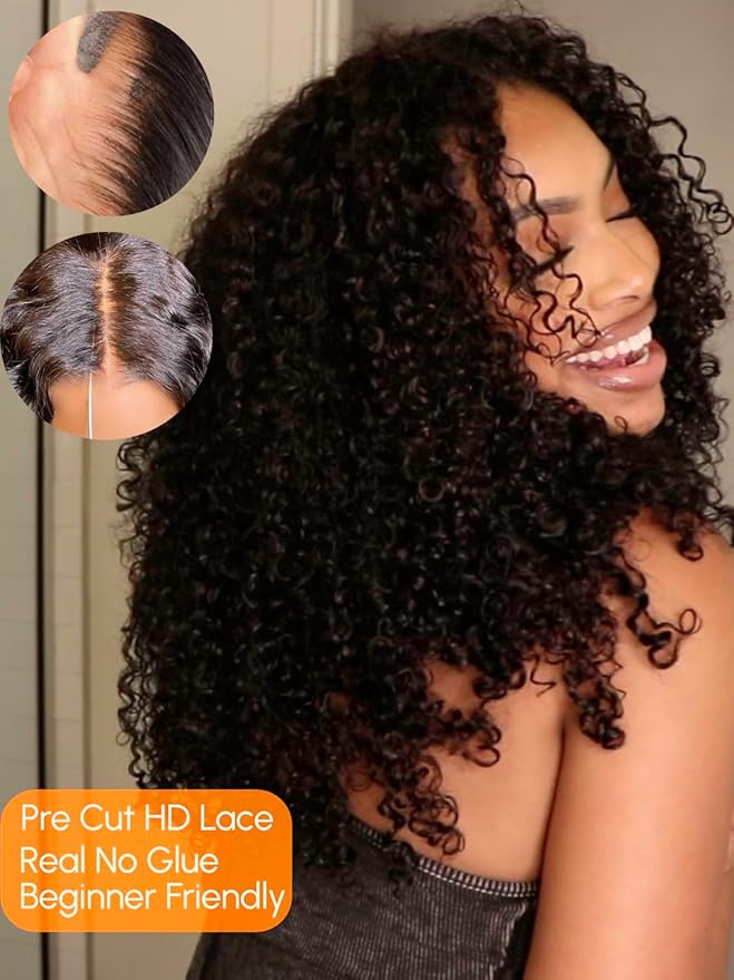 Julia Hair Bye Bye Knots Glueless Wig Curly Pre Cut Lace Front Wigs Human Hair for Women 12A Upgrade 7x5 Lace Closure Wig Pre Plucked with Pre Bleached Knots Put on and Go Natural Color 20 Inch