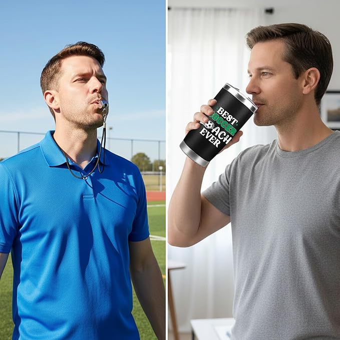 Keluna Soccer Coach Gifts for Men - Soccer Coach Appreciation Thank You Team Player Sports Lover Gift for Men Husband Brother Colleague Tumbler Cup Keychain Whistle Greeting Cards