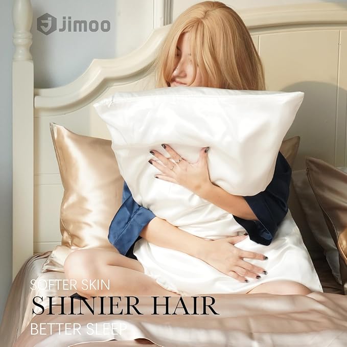 100% Mulberry Silk Pillowcase for Hair and Skin, 22 Momme Pure Natural Silk Pillow Case Both Sided with Zipper, Pillow Cover for Women Mom Men (White, Queen 20''×30'', 1 Pack)