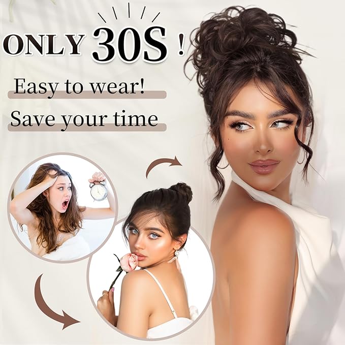 HMD Tousled Updo Messy Bun Hair Piece Hair Extension Ponytail With Elastic Rubber Band Updo Extensions Hairpiece Synthetic Hair Extensions Scrunchies Ponytail Hairpieces for Women(Natural Black 2#)